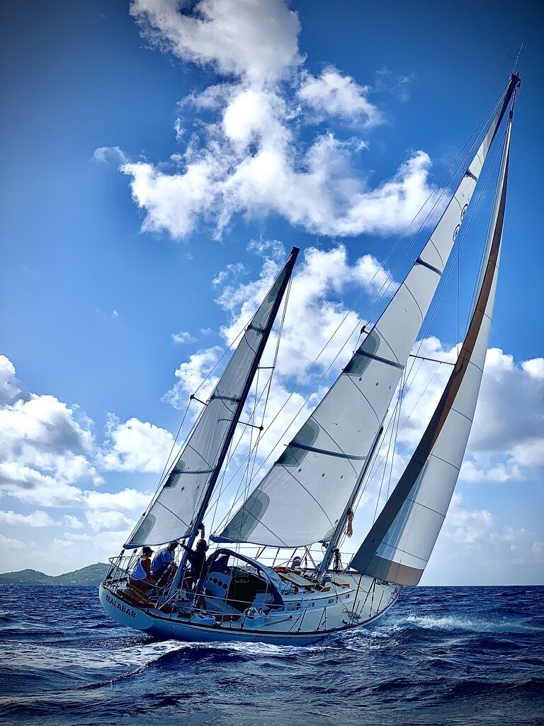 Malabar under full sail, close-hauled in the Caribbean